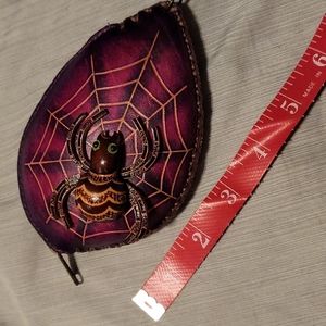 Custom made leather spider web zipper pouch coin holder Gothic creepy Halloween